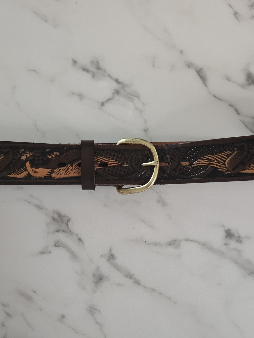 Wrangler Genuine Leather Belt Brown Western Cowboy Vintage Eagle Americana 36/90